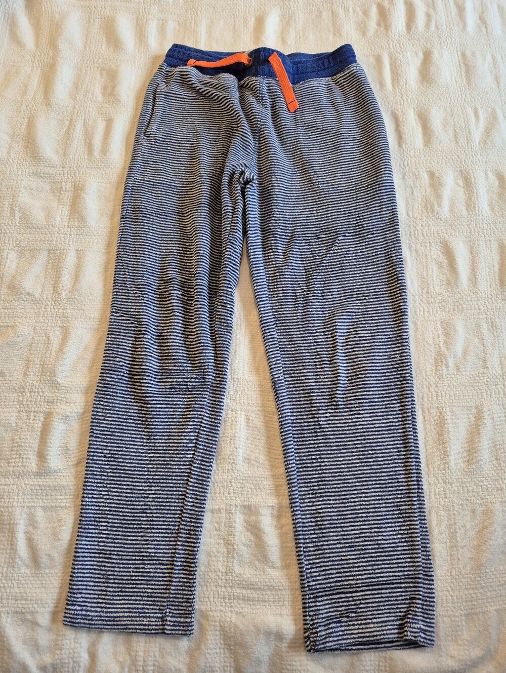 Mini Boden boys 10 years blue and white striped terry pants unisex VGUC
